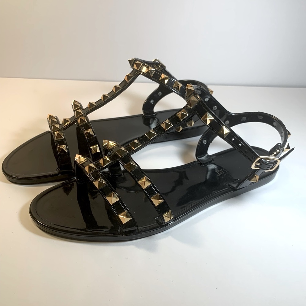 Olivia Miller black studded strappy PVC sandals